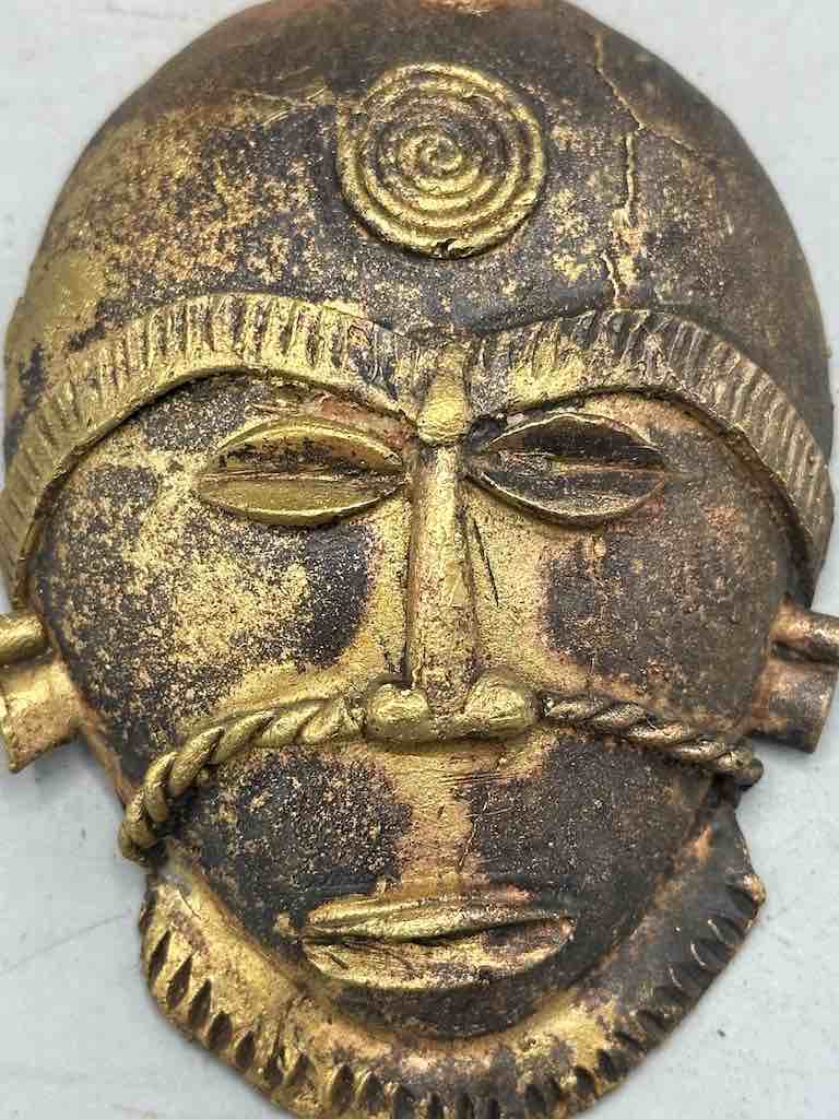 X-Large Heavy African Brass Bearded Mask Pendant - Ghana