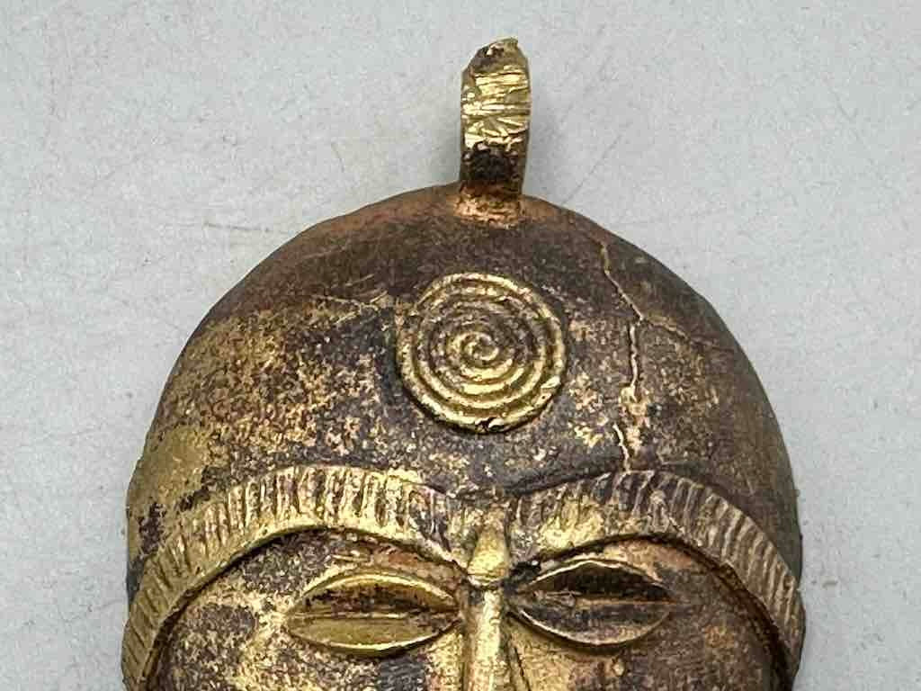 X-Large Heavy African Brass Bearded Mask Pendant - Ghana