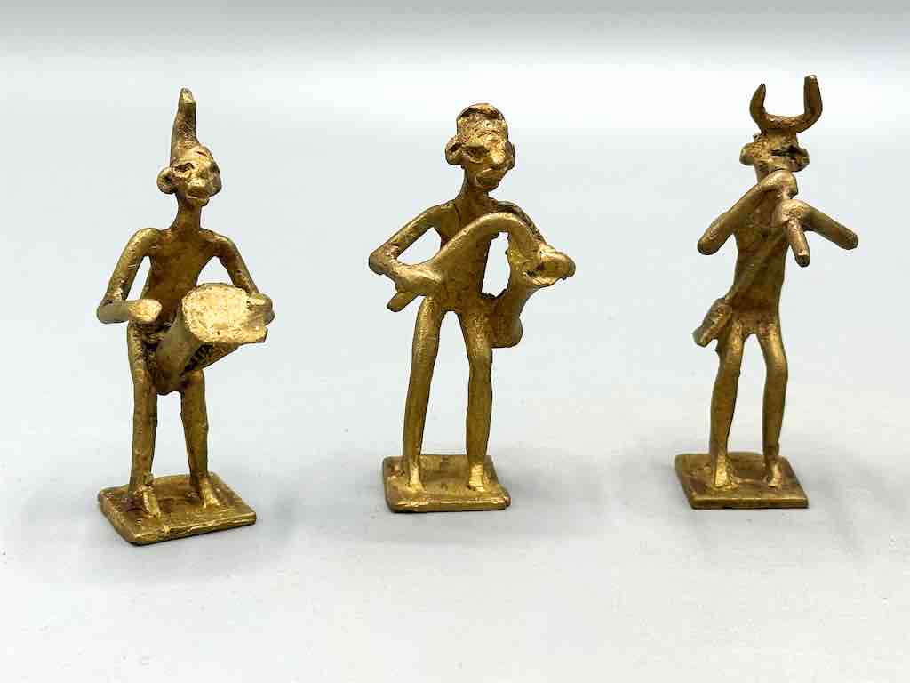 Set of 6 Brass Traditional Mossi Musician Figures - Burkina Faso