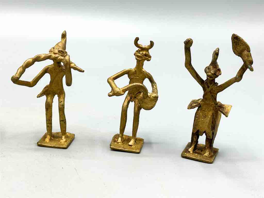 Set of 6 Brass Traditional Mossi Musician Figures - Burkina Faso