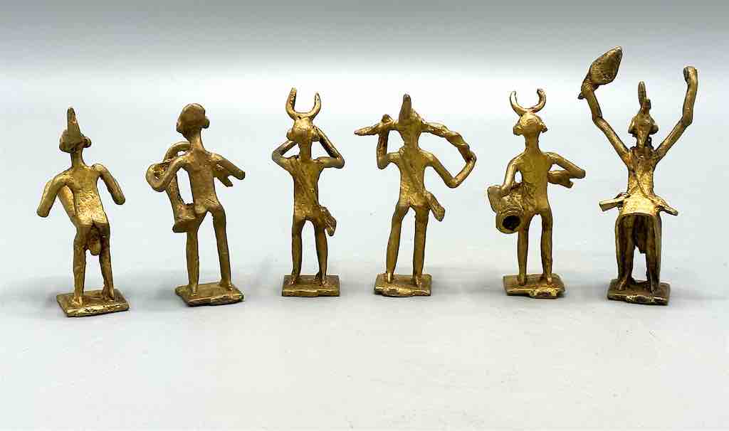 Set of 6 Brass Traditional Mossi Musician Figures - Burkina Faso