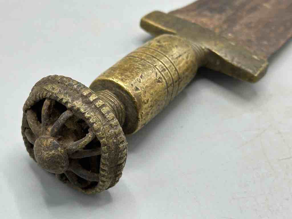 Vintage Baule Brass Handle Iron Blade Ceremonial knife, mounted
