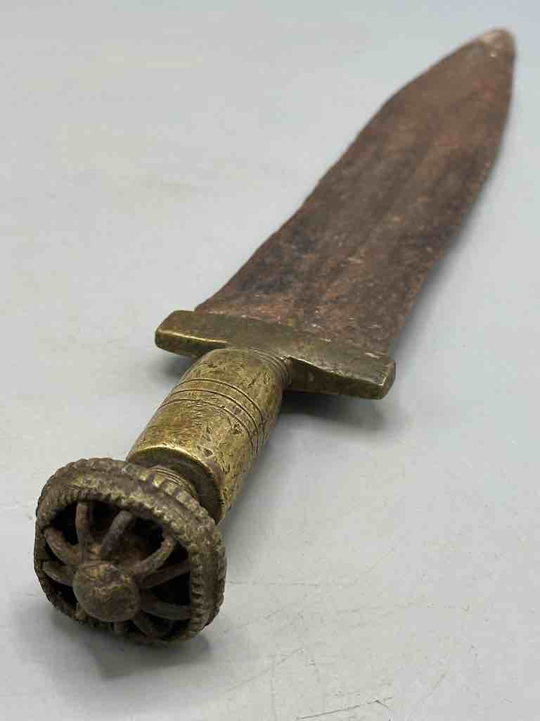 Vintage Baule Brass Handle Iron Blade Ceremonial knife, mounted