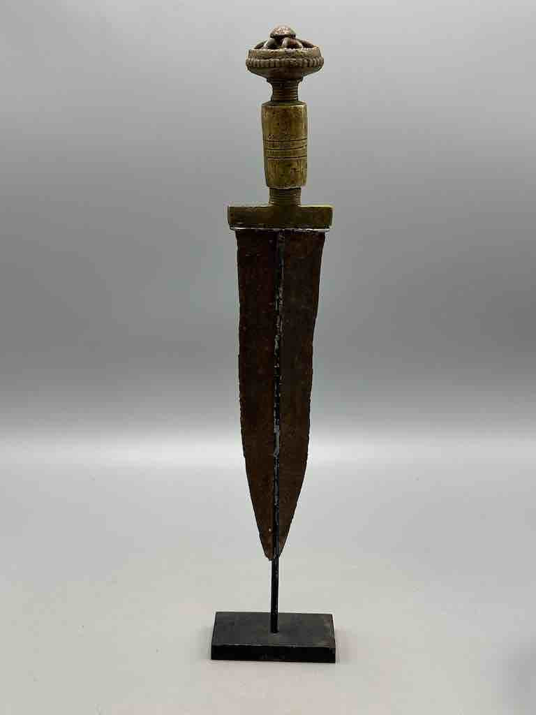 Vintage Baule Brass Handle Iron Blade Ceremonial knife, mounted