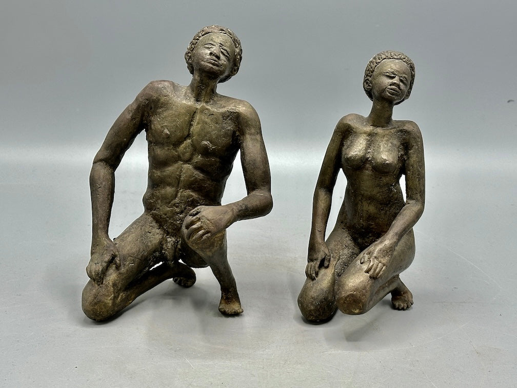Brass Mossi kneeling Couple Figures - Burkina Faso - Niger Bend