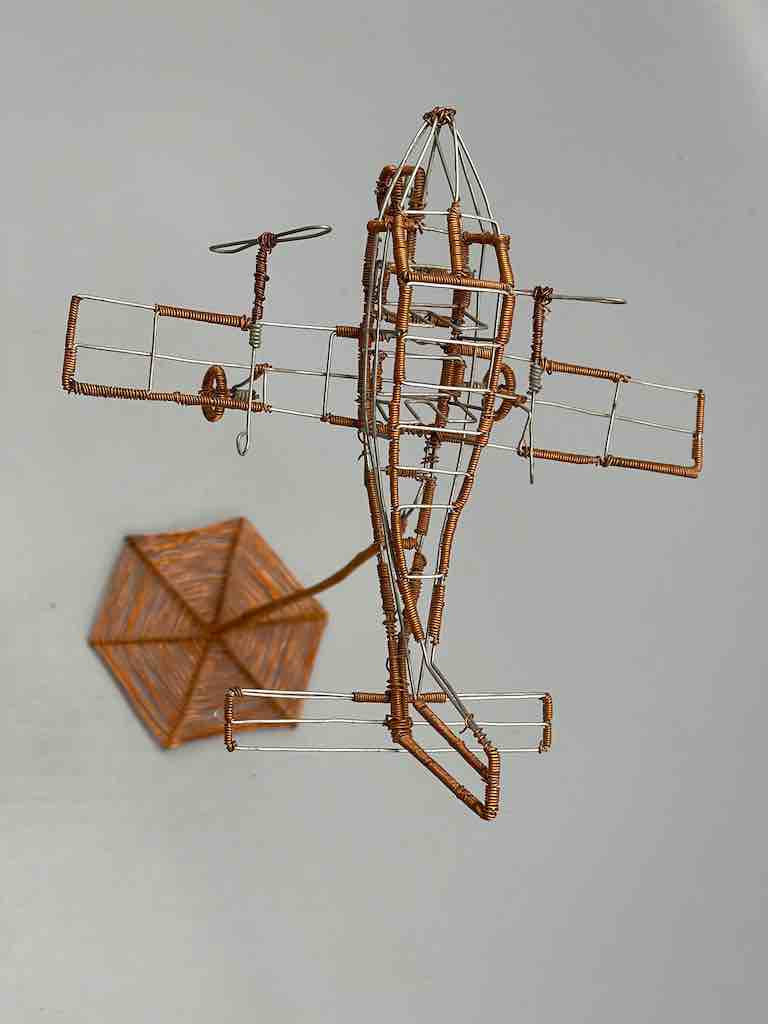 African Recycled Copper Wire Toy Airplane in Flight - Niger