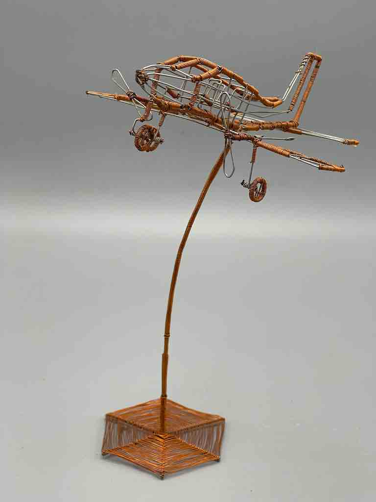 African Recycled Copper Wire Toy Airplane in Flight - Niger
