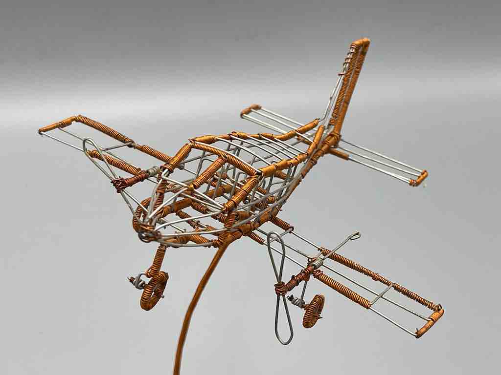 African Recycled Copper Wire Toy Airplane in Flight - Niger