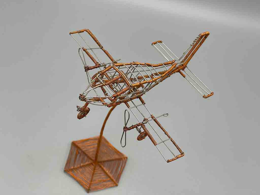 African Recycled Copper Wire Toy Airplane in Flight - Niger