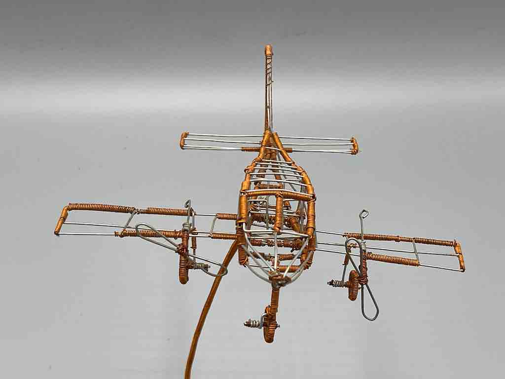 African Recycled Copper Wire Toy Airplane in Flight - Niger