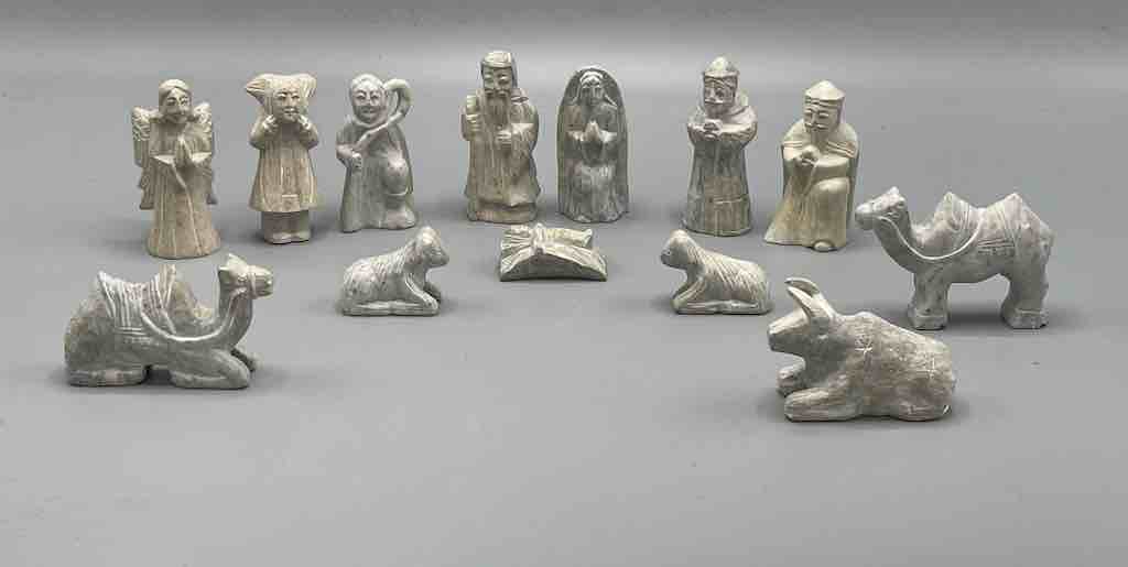 13-Piece Small Hand-Carved Soapstone Nativity - Viet Nam
