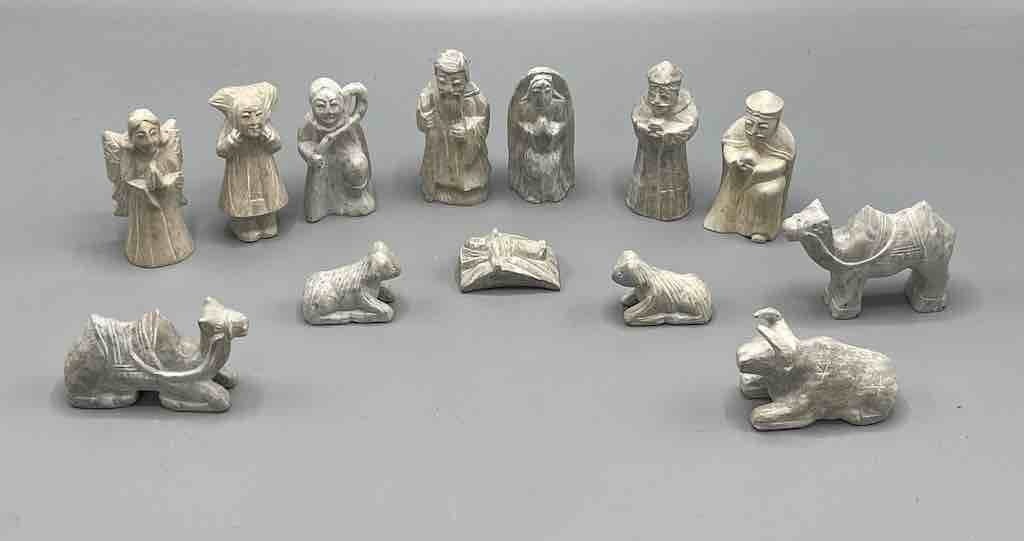 13-Piece Small Hand-Carved Soapstone Nativity - Viet Nam