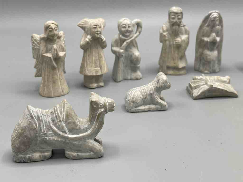 13-Piece Small Hand-Carved Soapstone Nativity - Viet Nam