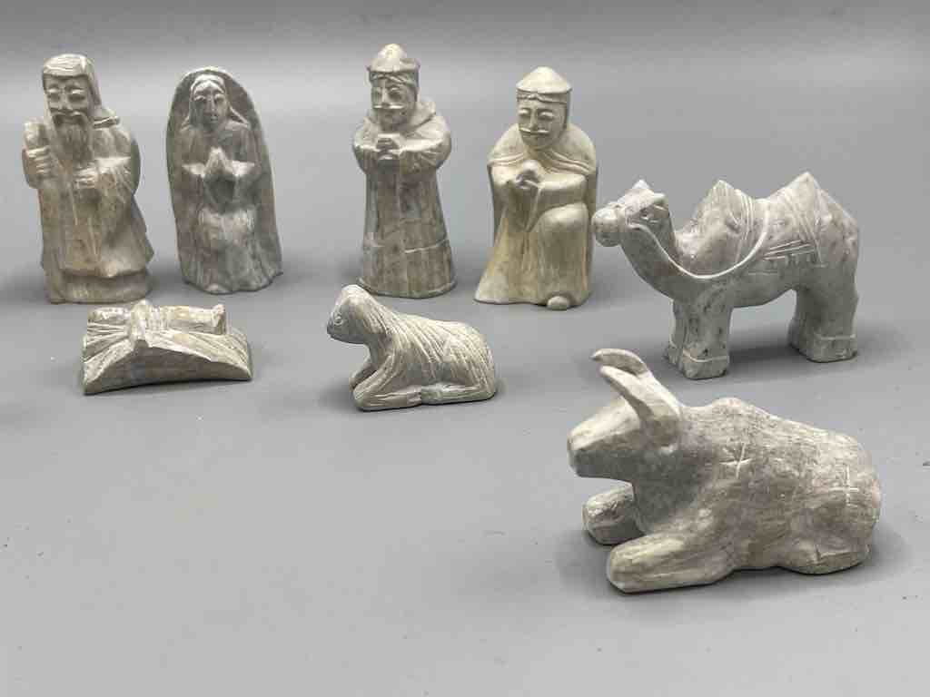 13-Piece Small Hand-Carved Soapstone Nativity - Viet Nam