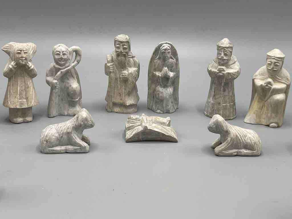 13-Piece Small Hand-Carved Soapstone Nativity - Viet Nam