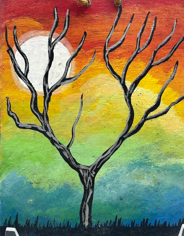 Original Small Bare Tree Painting on Canvas-covered Wood from El Salvador