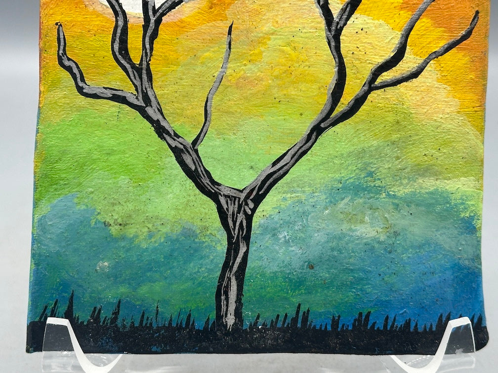 Original Small Bare Tree Painting on Canvas-covered Wood from El Salvador