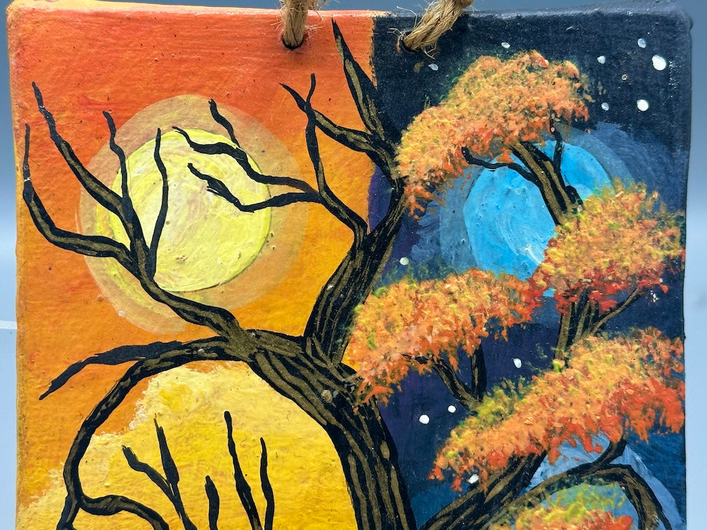 Original Small Tree Painting on Canvas-covered Wood from El Salvador