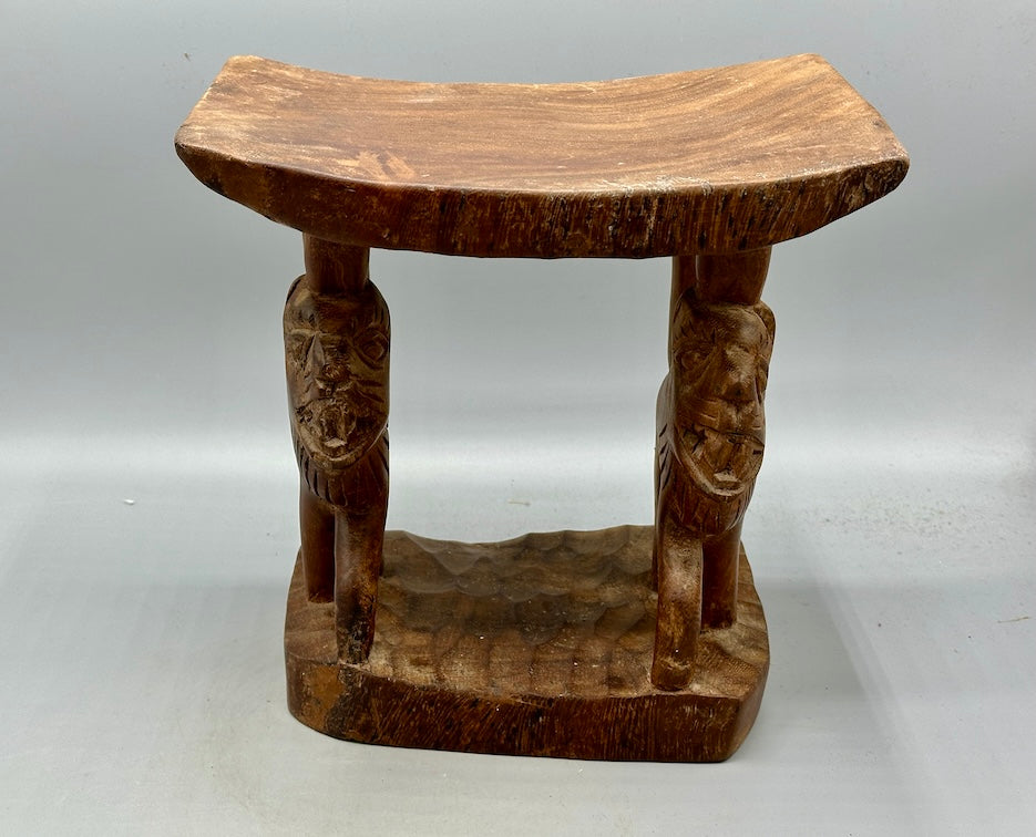 Fon Double Lion Motif Foot Stool - Benin