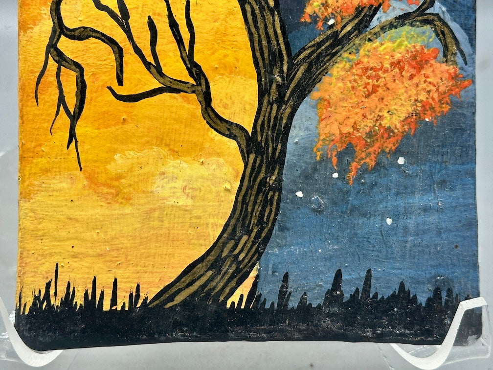 Original Small Tree Painting on Canvas-covered Wood from El Salvador