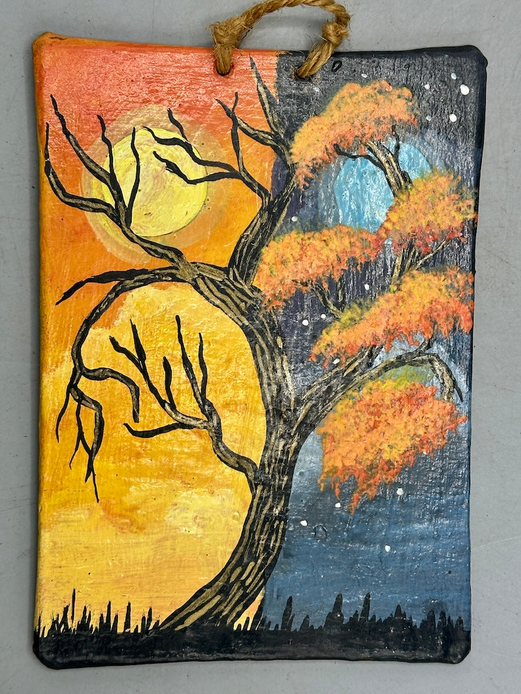 Original Small Tree Painting on Canvas-covered Wood from El Salvador