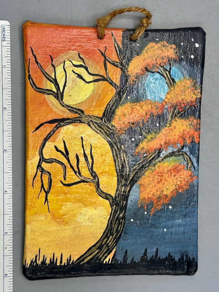 Original Small Tree Painting on Canvas-covered Wood from El Salvador
