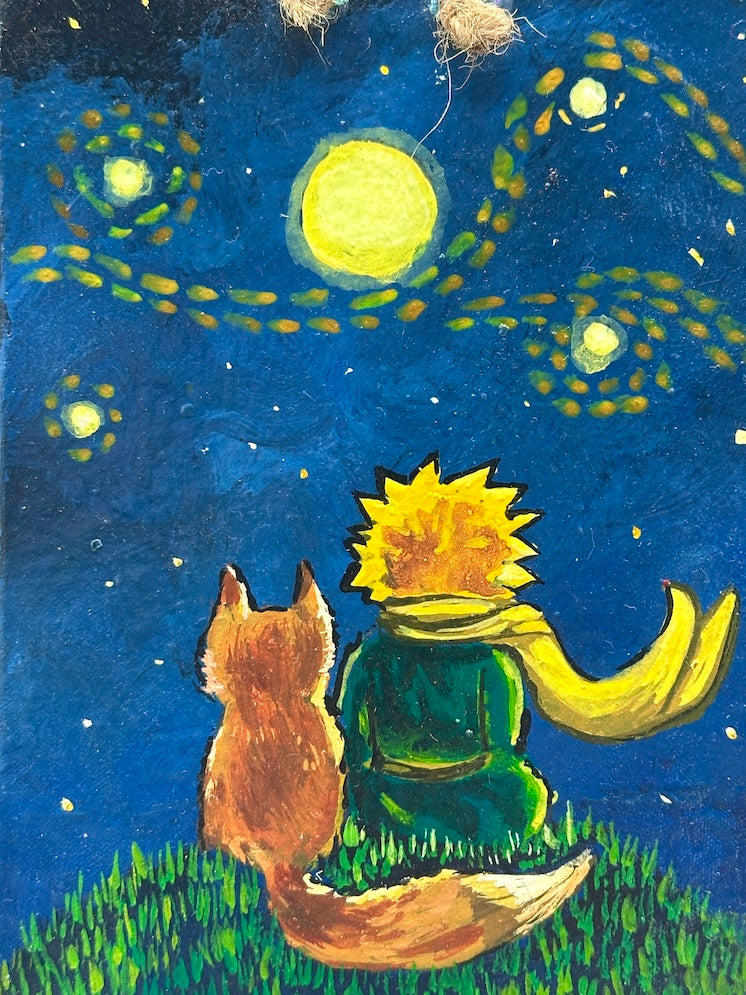 Original Small Star-Gazing Painting on Canvas-covered Wood from El Salvador
