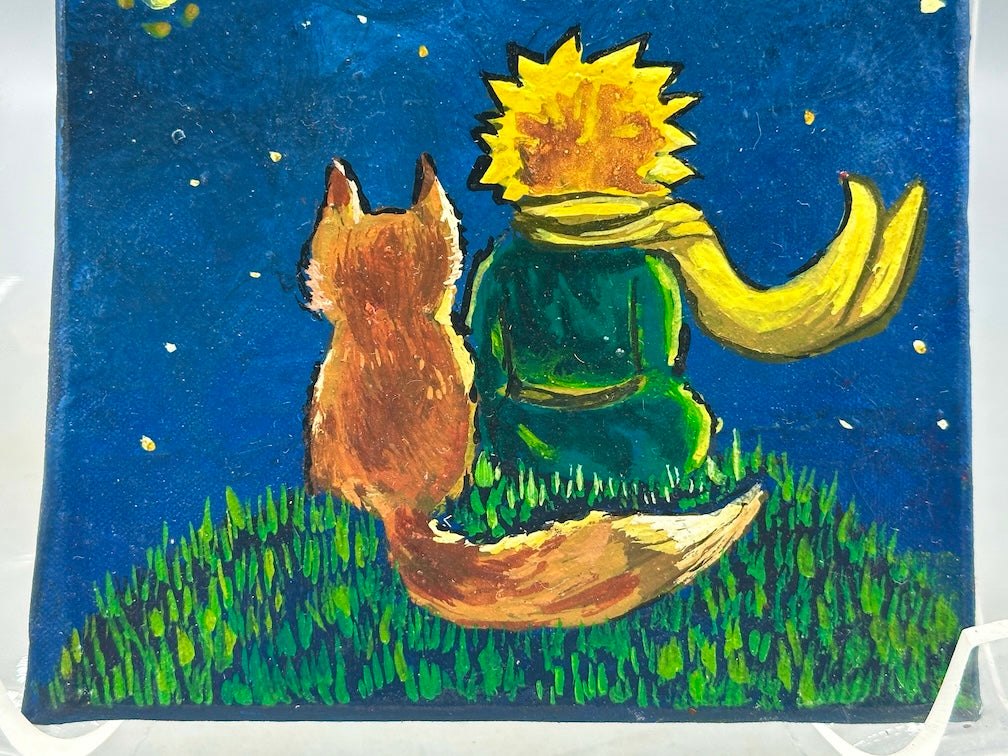 Original Small Star-Gazing Painting on Canvas-covered Wood from El Salvador