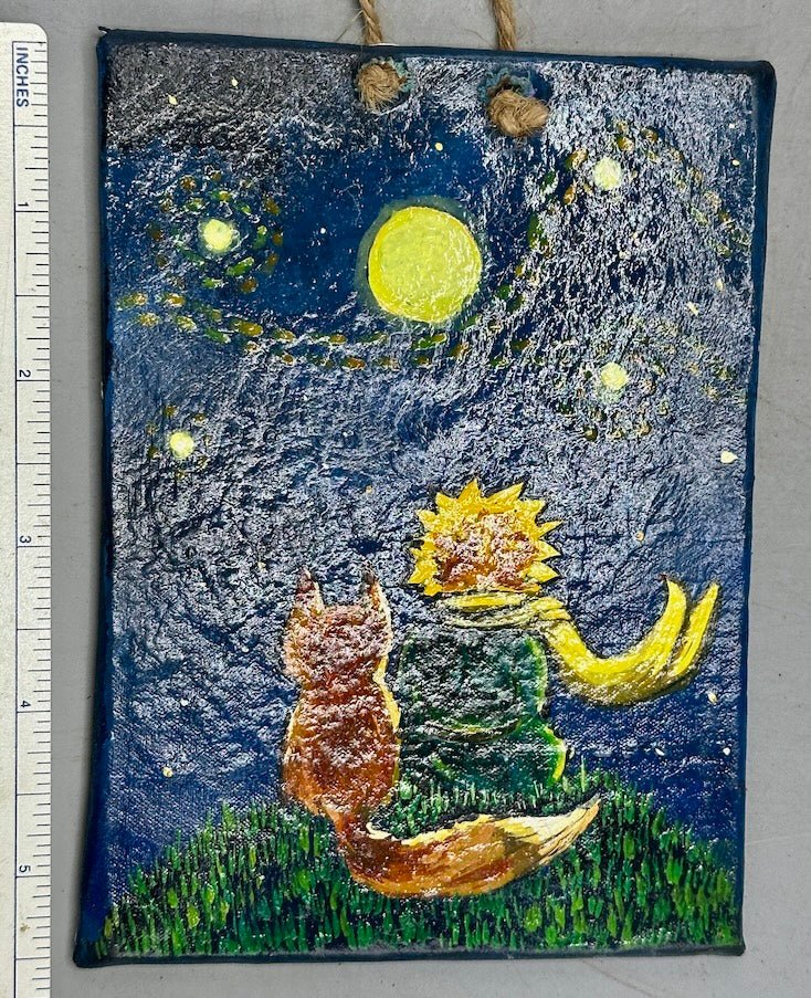 Original Small Star-Gazing Painting on Canvas-covered Wood from El Salvador