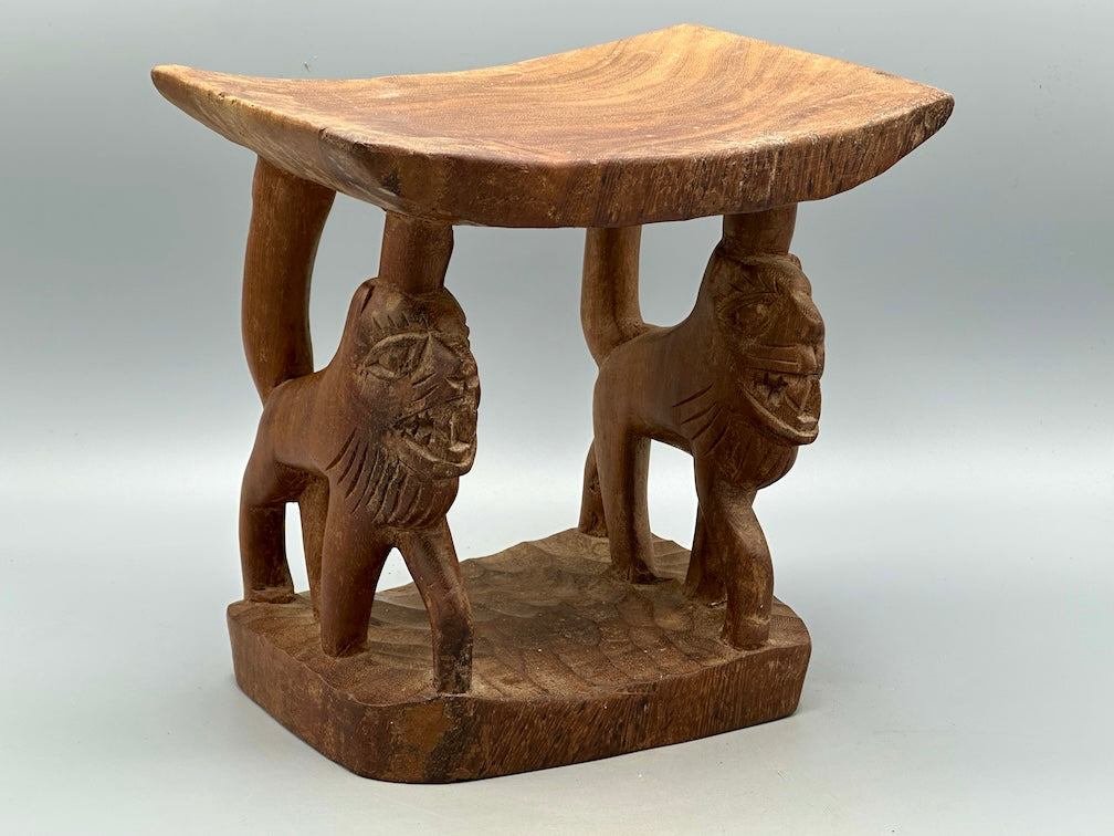Fon Double Lion Motif Foot Stool - Benin