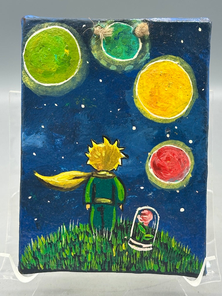 Original Small Star-Gazing Painting on Canvas-covered Wood from El Salvador