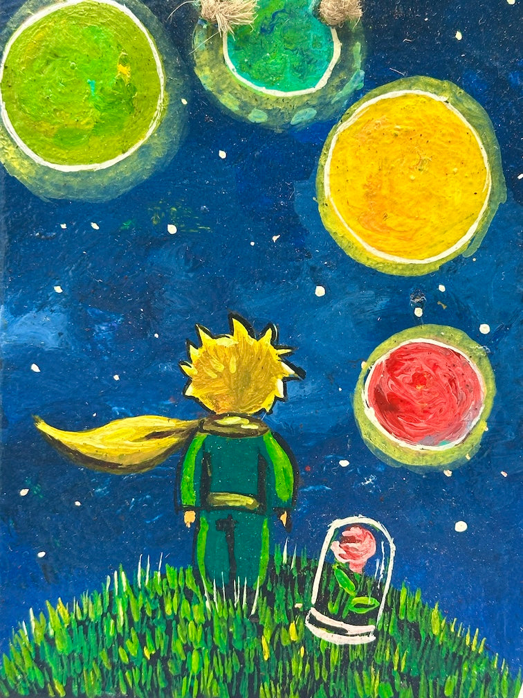 Original Small Star-Gazing Painting on Canvas-covered Wood from El Salvador