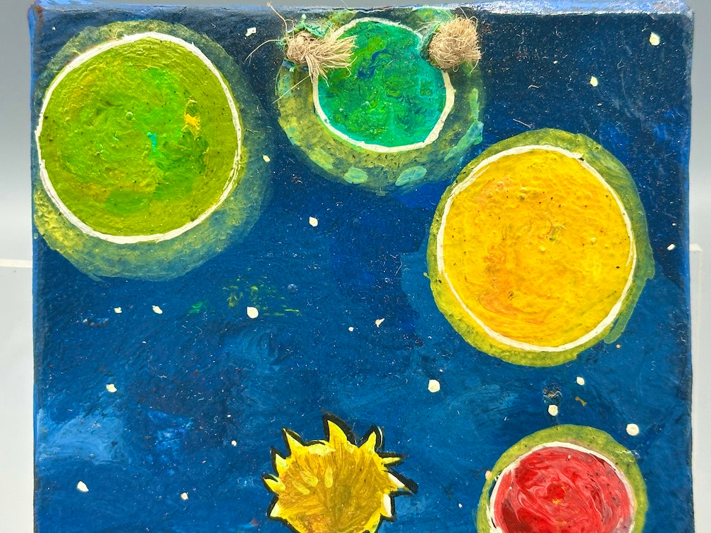 Original Small Star-Gazing Painting on Canvas-covered Wood from El Salvador