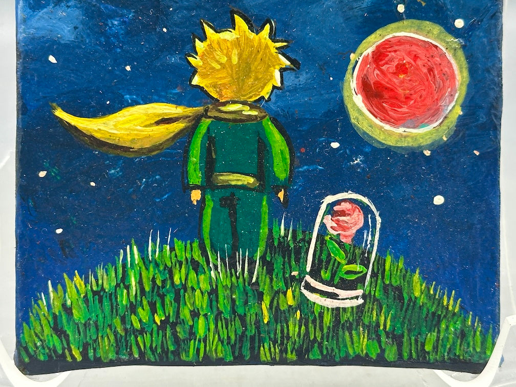 Original Small Star-Gazing Painting on Canvas-covered Wood from El Salvador