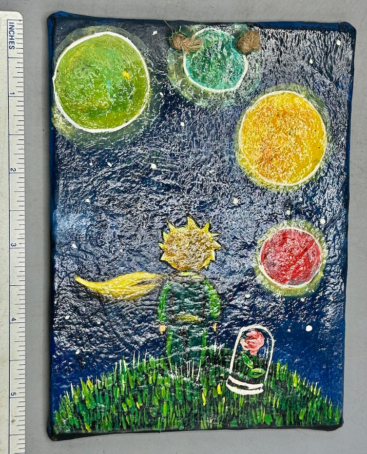 Original Small Star-Gazing Painting on Canvas-covered Wood from El Salvador