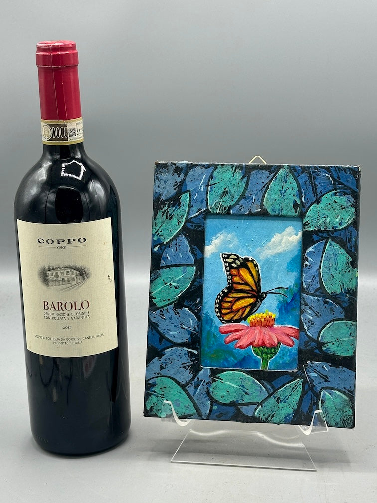 Original Framed Tropical Butterfly Painting on Wood from El Salvador