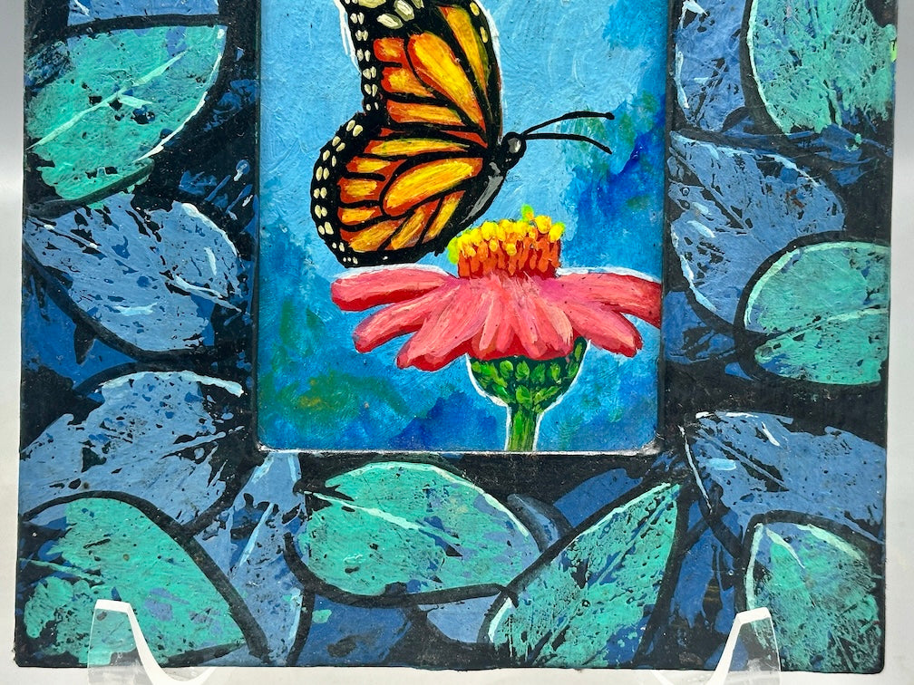 Original Framed Tropical Butterfly Painting on Wood from El Salvador