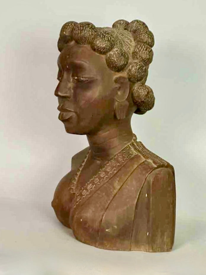 Carved Tropical Wood Fon African Woman Head - Togo