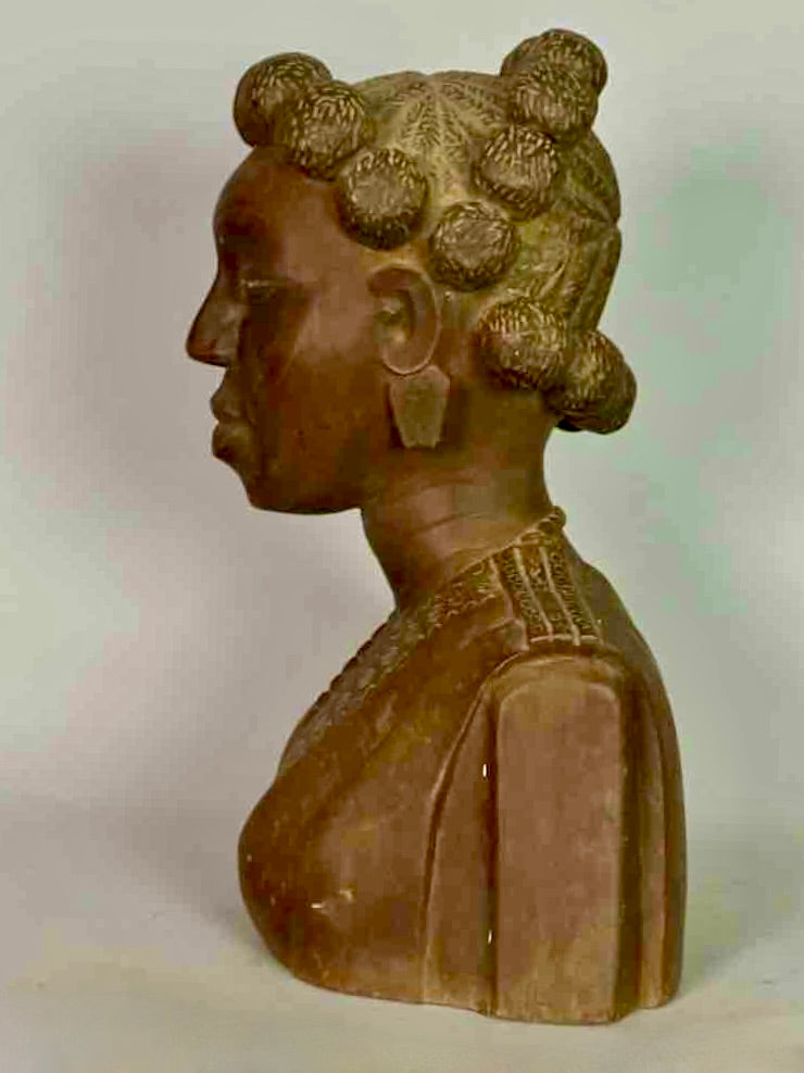Carved Tropical Wood Fon African Woman Head - Togo