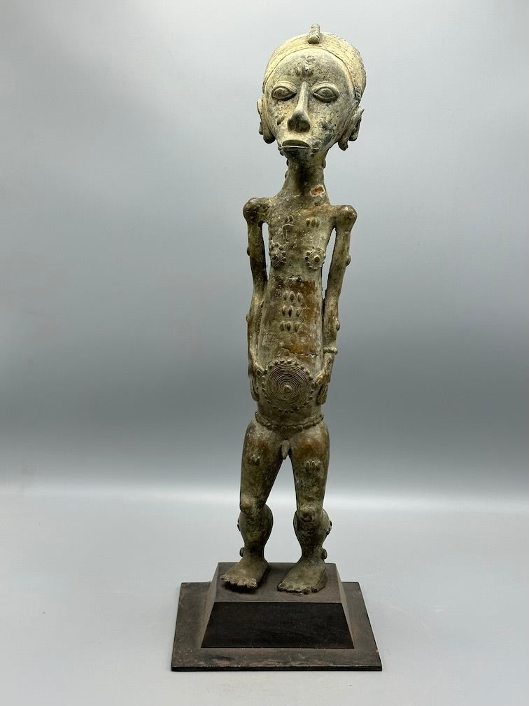 Vintage Tall Brass Baule Male Reliquary Figure - Ivory Coast