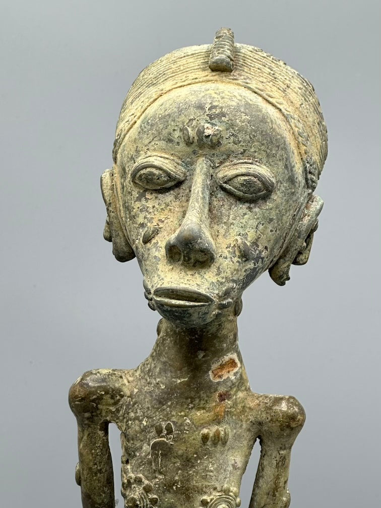 Vintage Tall Brass Baule Male Reliquary Figure - Ivory Coast