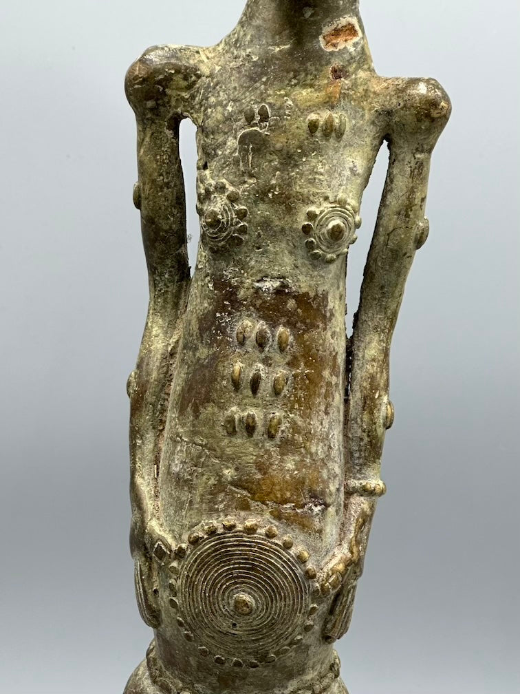Vintage Tall Brass Baule Male Reliquary Figure - Ivory Coast