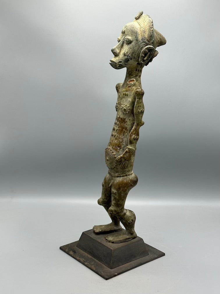 Vintage Tall Brass Baule Male Reliquary Figure - Ivory Coast