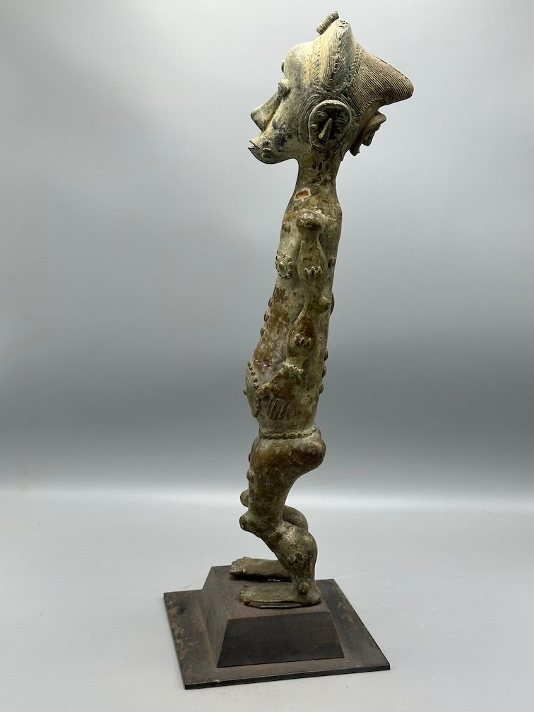 Vintage Tall Brass Baule Male Reliquary Figure - Ivory Coast