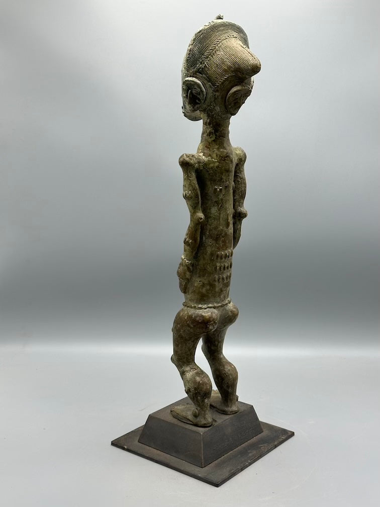 Vintage Tall Brass Baule Male Reliquary Figure - Ivory Coast