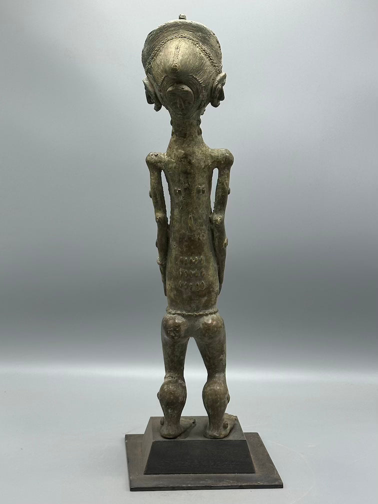 Vintage Tall Brass Baule Male Reliquary Figure - Ivory Coast
