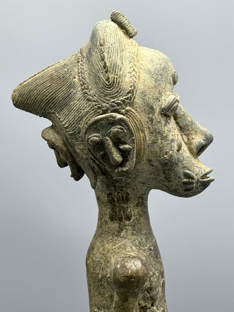 Vintage Tall Brass Baule Male Reliquary Figure - Ivory Coast