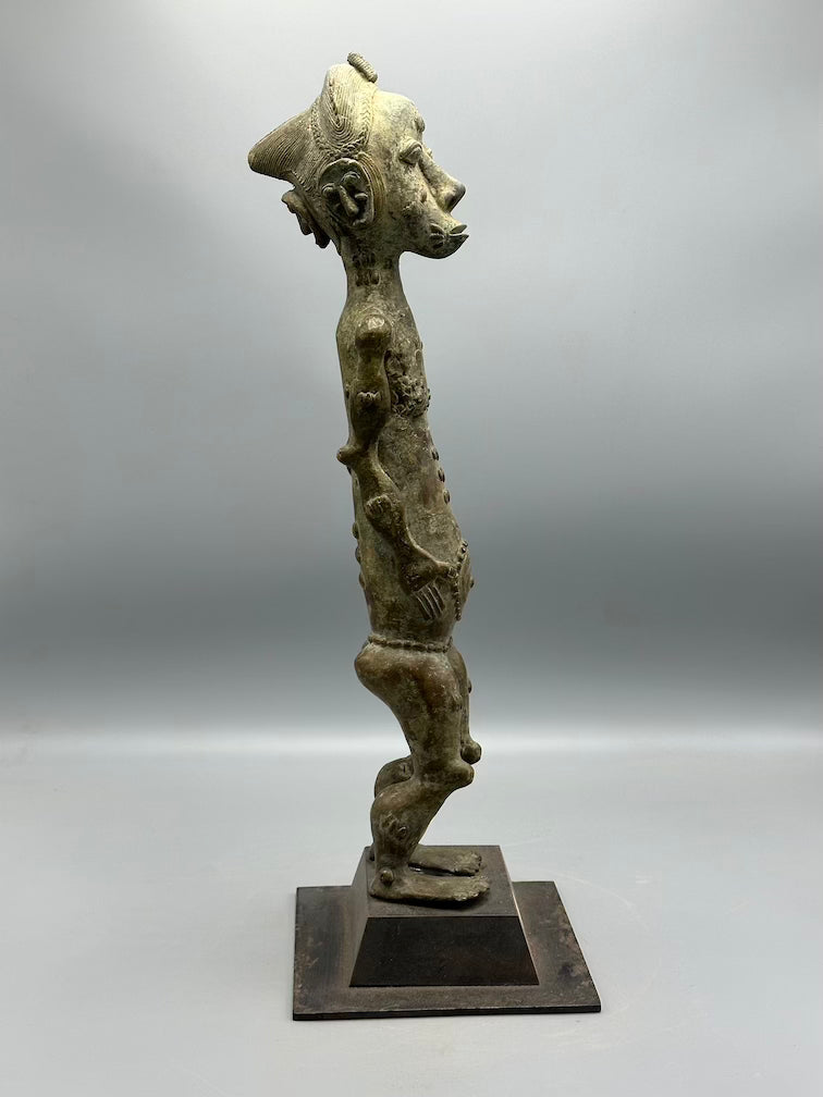 Vintage Tall Brass Baule Male Reliquary Figure - Ivory Coast