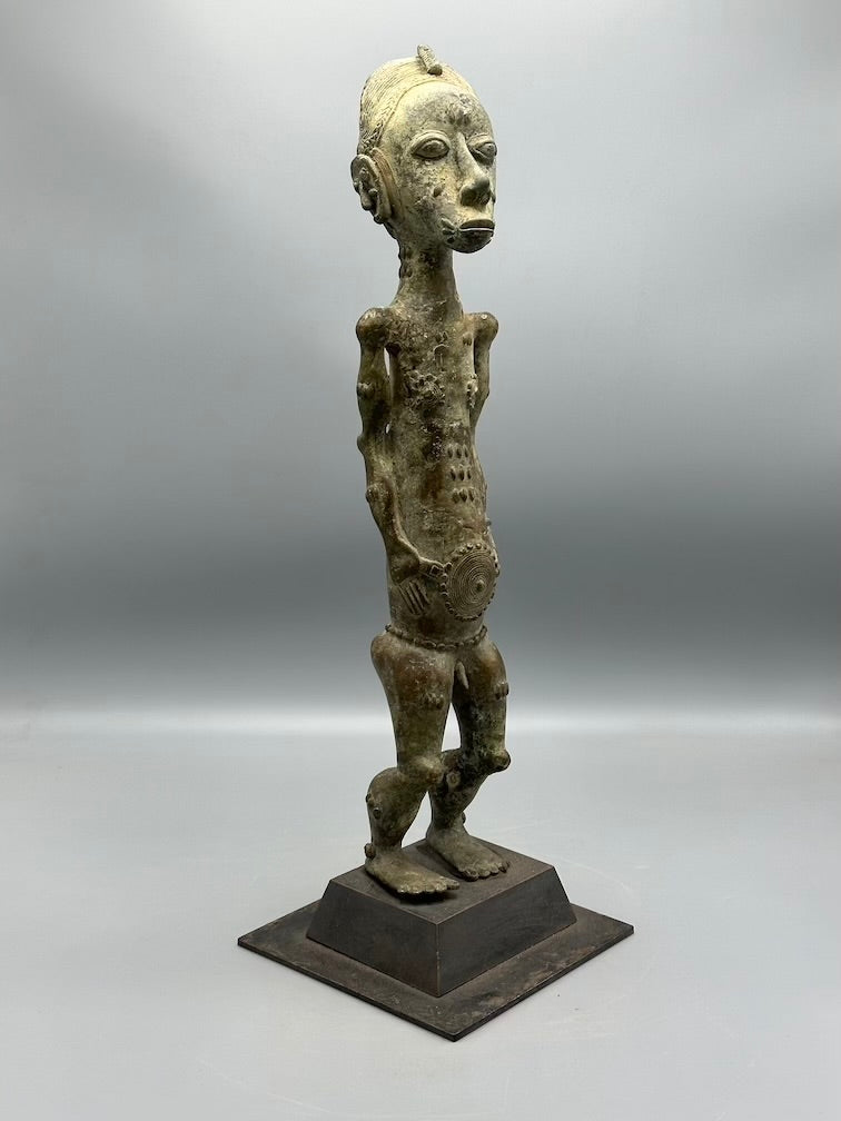 Vintage Tall Brass Baule Male Reliquary Figure - Ivory Coast