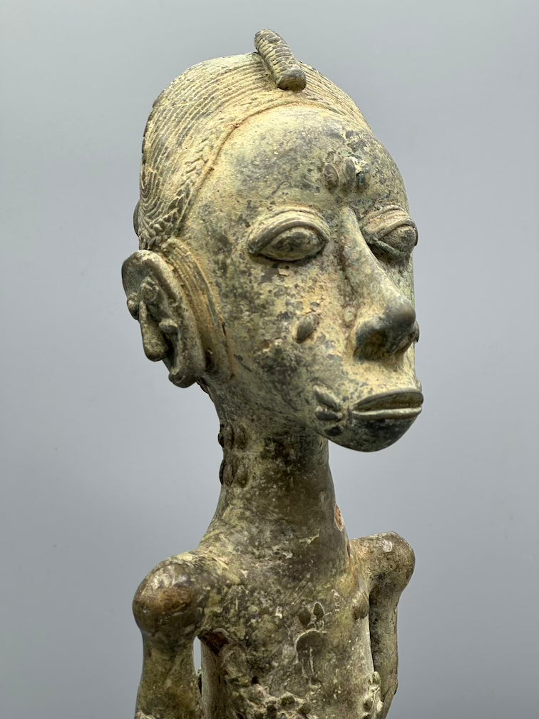 Vintage Tall Brass Baule Male Reliquary Figure - Ivory Coast